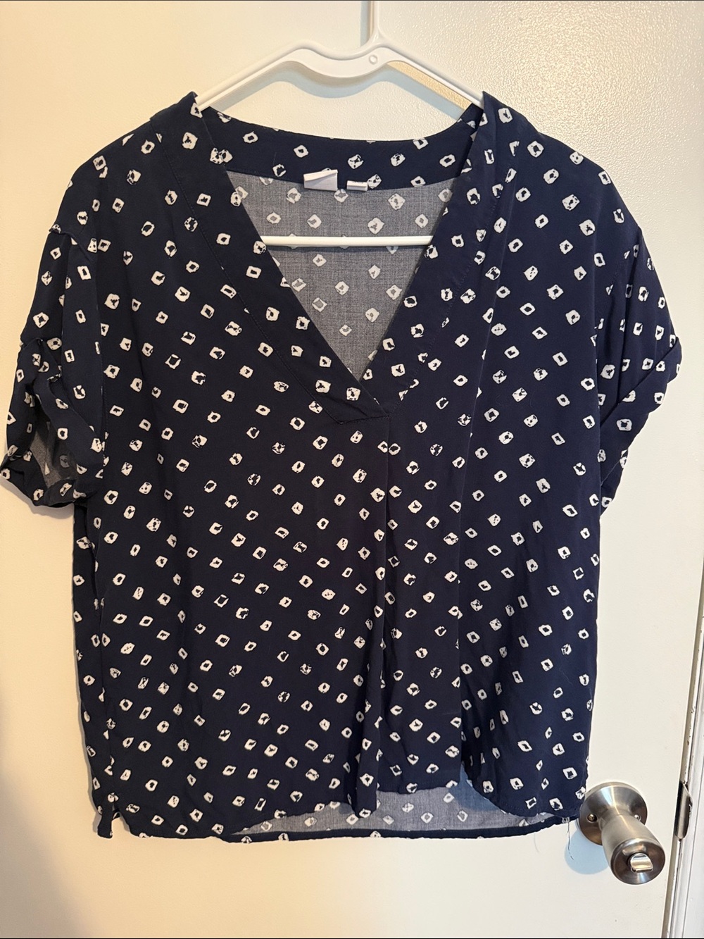 GAP Navy Printed V-Neck Short Sleeve Blouse